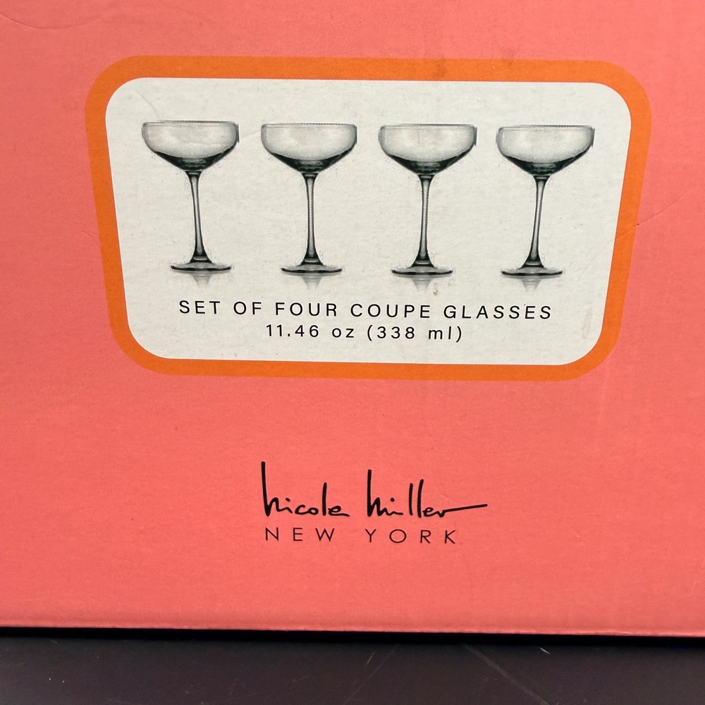 Nicole Miller‎ New York Coupe Glasses Set of 4 Champagne Cocktail 11.46 oz NIB